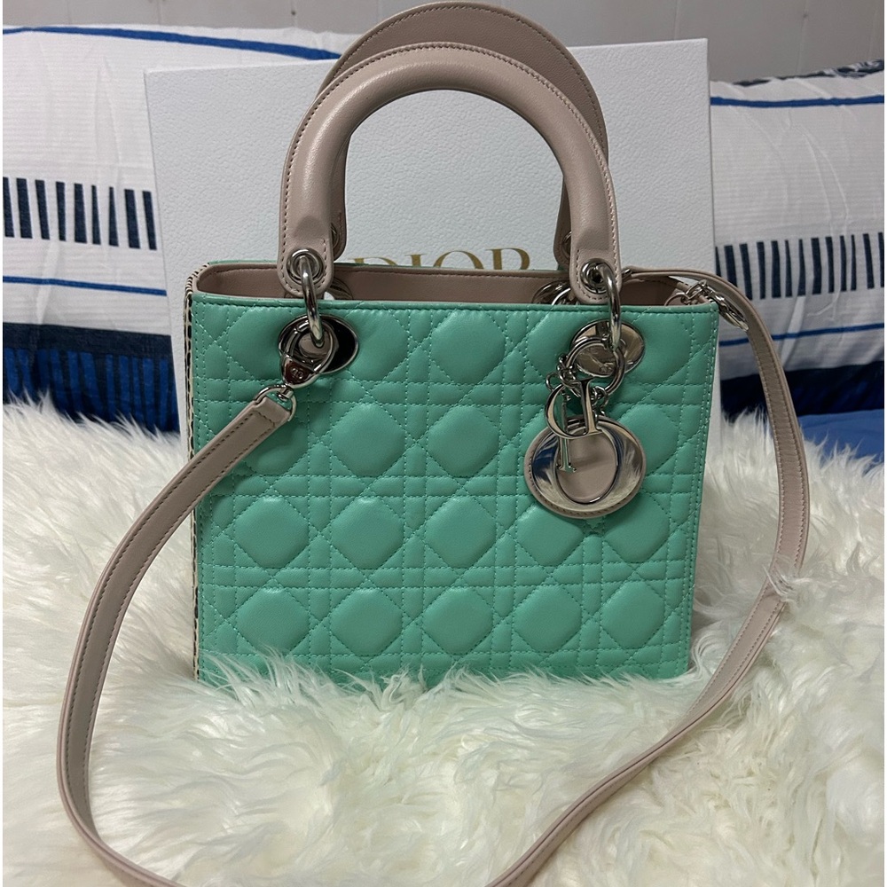 Christian Lady Dior Phyton Medium Tiffany Blue Silver Hardware Lambskin